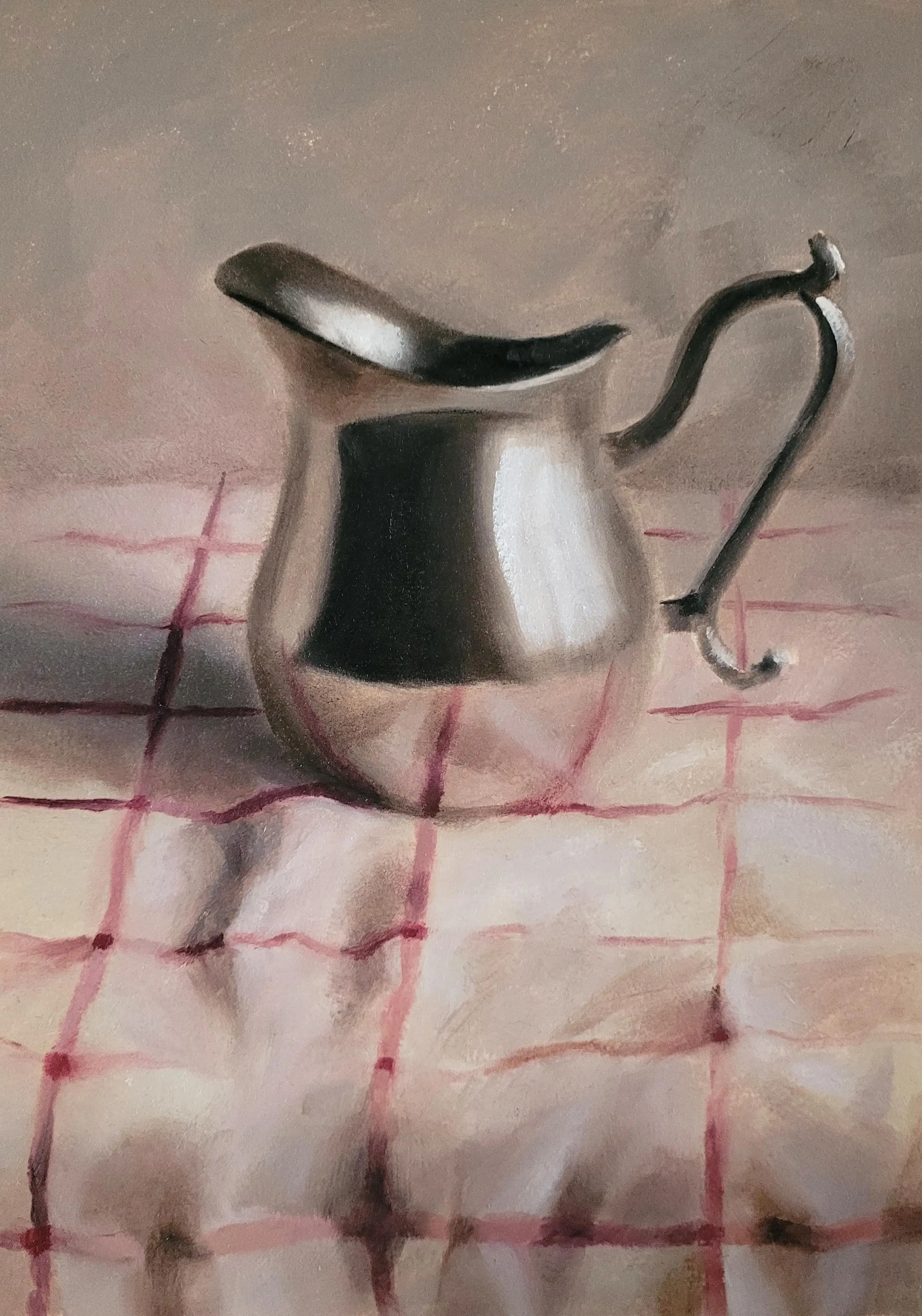 Silver Jug on Cloth, 28.8 x 20.8 cms, Oil on Paper
